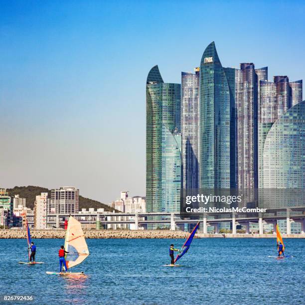 gente de windsurf en el mar de japón frente a busan - busan fotografías e imágenes de stock