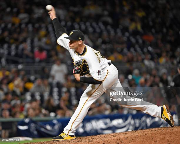 Dovydas Neverauskas of the Pittsburgh Pirates delivers a pitch in the ninth inning during the game against the San Diego Padres at PNC Park on August...