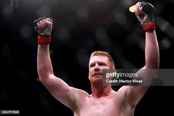 Sam Alvey of United States celebrates his victory against Rashad Evans of United States during the UFC Fight Night Mexico City at Arena Ciudad de...