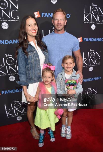 Erin Kristine Ludwig, actor Ian Ziering with Penna Mae Ziering and Mia Loren Ziering at The Lion King Sing-Along at The Greek Theatre in Los Angeles...