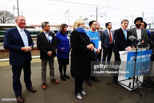 Prime Minister & Leader of the National Party Bill English announces National's new transport infrastructure plan at Railway Street West, Papakura on...