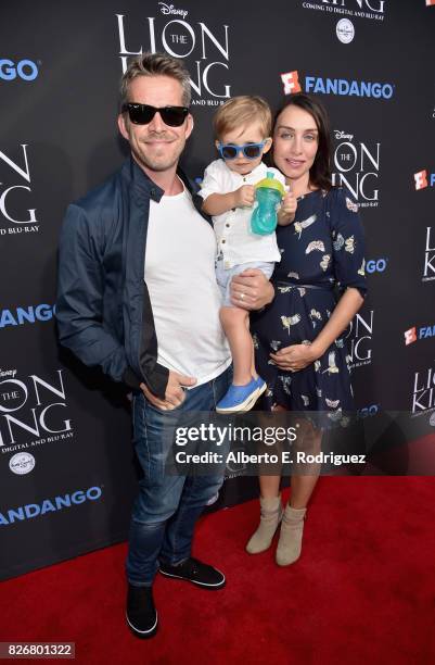 Actor Sean Maguire, Flynn Patrick Maguire and Tanya Flynn at The Lion King Sing-Along at The Greek Theatre in Los Angeles in celebration of the...