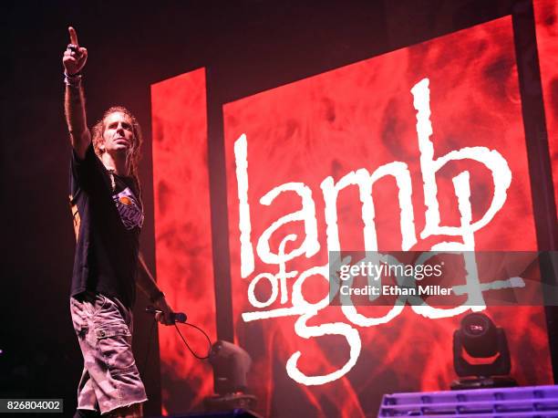 Singer Randy Blythe of Lamb of God performs at The Joint inside the Hard Rock Hotel & Casino on August 4, 2017 in Las Vegas, Nevada.