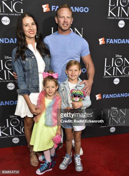Erin Kristine Ludwig, actor Ian Ziering, and children Penna Mae Ziering, and Mia Loren Ziering attend "The Lion King" sing-along screening at The...