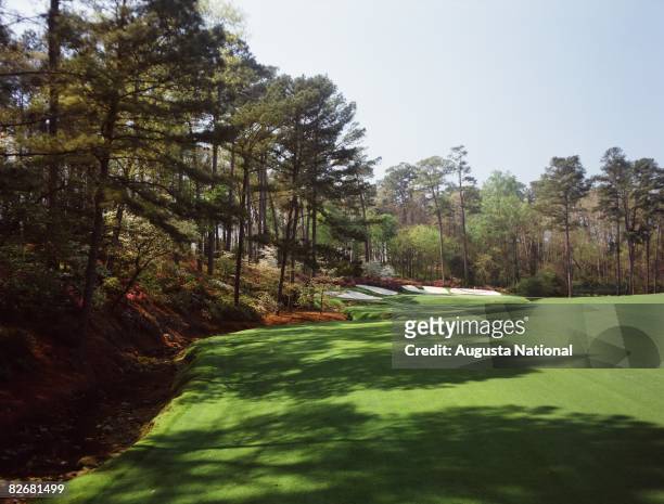 1990s: The second shot view of the 13th green during a 1990s Masters Tournament at Augusta National Golf Club in Augusta, Georgia.