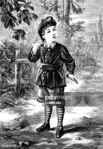 a boy standing in nature listening to something - 1876 stock illustrations