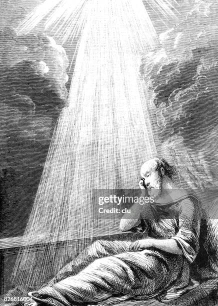 laban's dream: man lying on sofa, holding head and dreaming - lying couch stock illustrations
