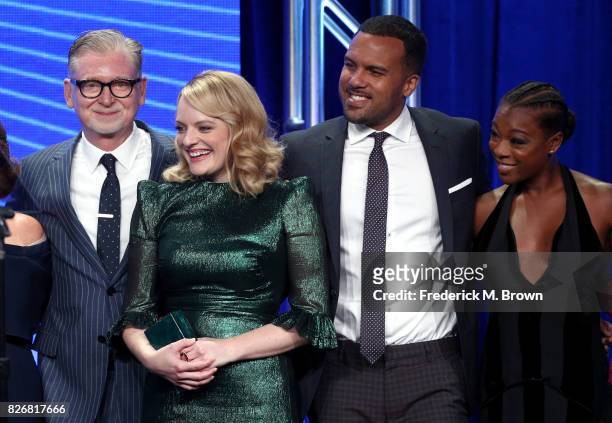 Executive Producer Warren Littlefield, and actors Elisabeth Moss, O. T. Fagbenle, and Samira Wiley accept the award for 'Program of the Year' for...