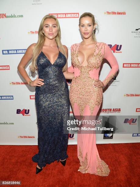 Actors Khloe Terae and Kennedy Summers attend the Elite Awards ceremony charity gala for Jagriti at Renaissance Los Angeles Airport Hotel on August...