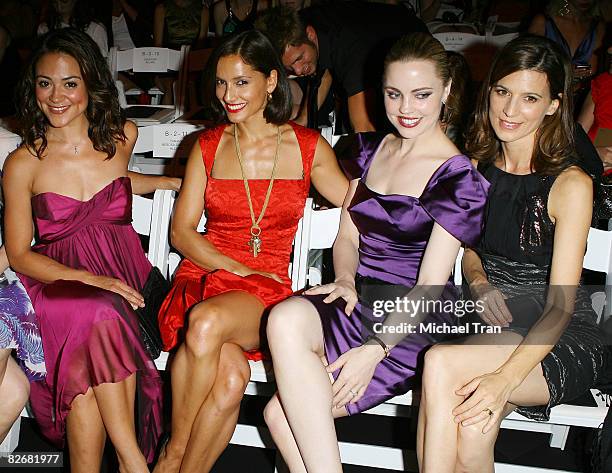 Actresses Camille Guaty, Leonor Varela, Melissa George and Perrey Reeves pose in the front row at Nicole Miller Spring 2009 Collection during...
