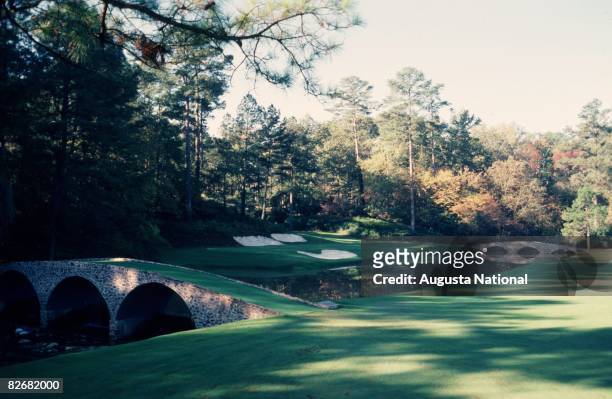 General view of the 12th hole, a part of Amen Corner, during the 1981 Masters Tournament at Augusta National Golf Club in April 1981 in Augusta,...