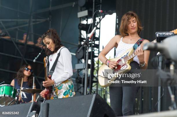 Stella Mozgawa, Theresa Wayman, and Emily Kokal of Warpaint perform on Day Three of Lollapalooza at Grant Park on August 5, 2017 in Chicago, Illinois.