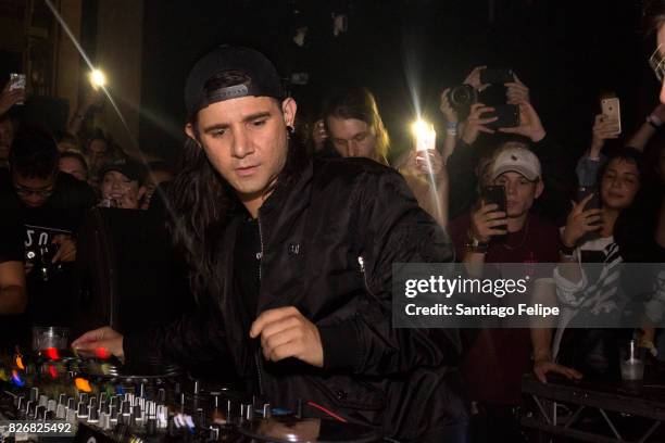 Skrillex performs onstage during 'Webster Hall The End Of An Era' at Webster Hall on August 5, 2017 in New York City.