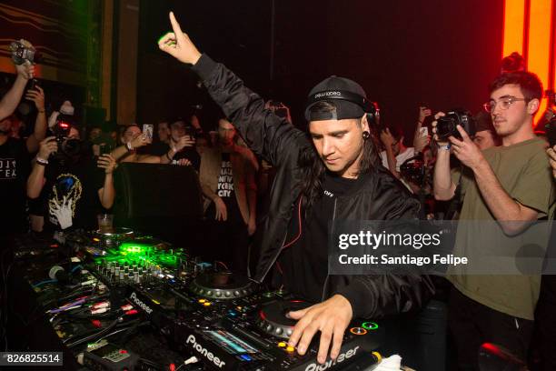 Skrillex performs onstage during 'Webster Hall The End Of An Era' at Webster Hall on August 5, 2017 in New York City.