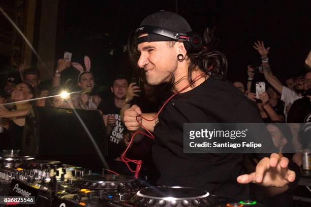 Skrillex performs onstage during 'Webster Hall The End Of An Era' at Webster Hall on August 5, 2017 in New York City.
