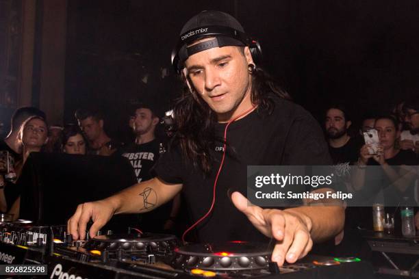 Skrillex performs onstage during 'Webster Hall The End Of An Era' at Webster Hall on August 5, 2017 in New York City.