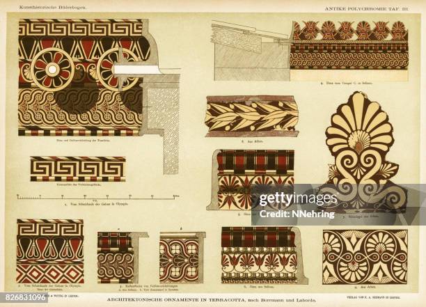 stockillustraties, clipart, cartoons en iconen met oude griekse terracotta architectonische versiering - selinunte