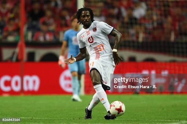 Caue of Omiya Ardija in action during the J.League J1 match between Urawa Red Diamonds and Omiya Ardija at Saitama Stadium on August 5, 2017 in...