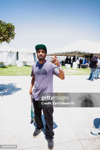 Del the Funky Homosapien poses for a photo at Summertime In The LBC on August 5, 2017 in Long Beach, California.