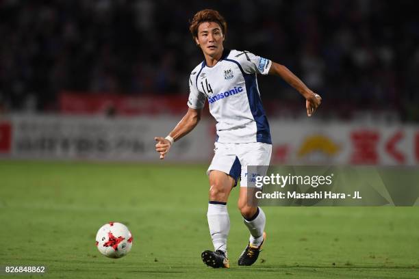 Koki Yonekura of Gamba Osaka in action during the J.League J1 match between Ventforet Kofu and Gamba Osaka at Yamanashi Chuo Bank Stadium on August...