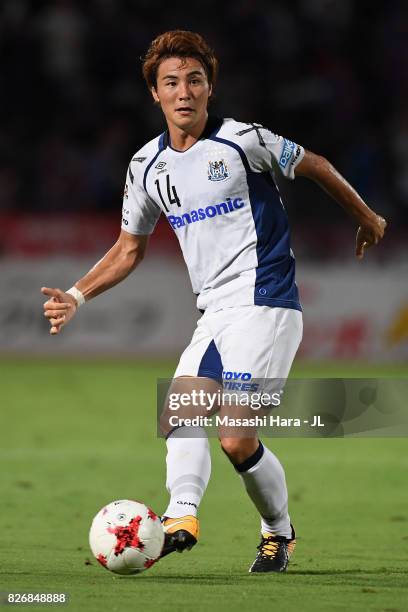 Koki Yonekura of Gamba Osaka in action during the J.League J1 match between Ventforet Kofu and Gamba Osaka at Yamanashi Chuo Bank Stadium on August...