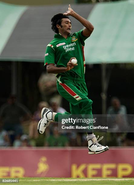 Shahadat Hossain of Bangladesh bowls during the third one day international match between Australia and Bangladesh held at TIO Stadium on September...