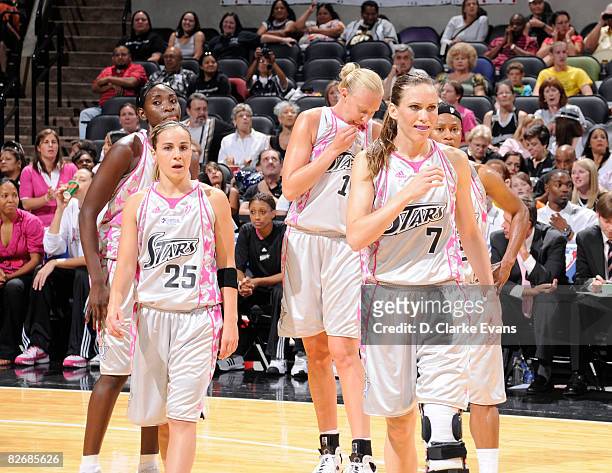 The San Antonio Silver Stars wears special pink jerseys to promote breast health awareness in their game against the Los Angeles Sparks on September...