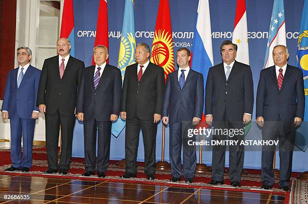 This picture taken on on September 5, 2008 shows Presidents Serzh Sarkisian of Armenia, Alexander Lukashenko of Belarus, Nursultan Nazarbayev of...