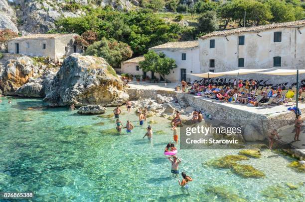 scopello beach in sicily, italy - gulf of palermo stock pictures, royalty-free photos & images