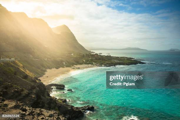 makapu beach in oahu hawaii usa - insel oahu stock-fotos und bilder