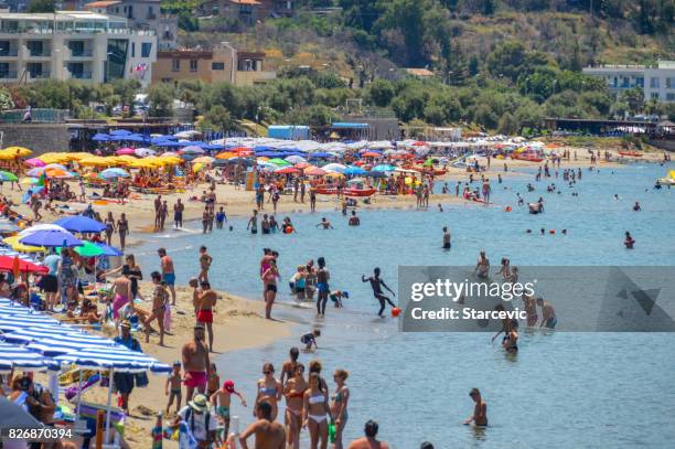 cefalu beach in sicily, italy - gulf of palermo stock pictures, royalty-free photos & images