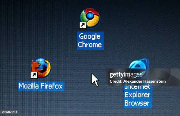 In this photo illustration Google's Chrome browser shortcut, Google Inc.'s new Web browser, is displayed next to Mozilla Firefox shortcut and...