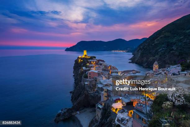 vernazza and sunset - liguria stock pictures, royalty-free photos & images