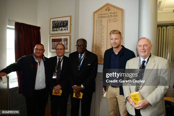 Five of Lancashire's Wisden Cricketers of the Year Ian Austin, Peter Lee, Jack Simmons, Andrew Flintoff and Clive Lloyd unveil a new honours board...