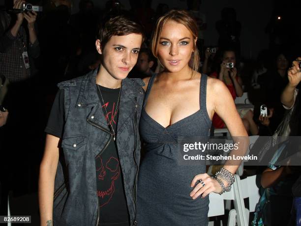 Samantha Ronson and actress Lindsay Lohan attend the Charlotte Ronson Spring 2009 fashion show during Mercedes-Benz Fashion Week at The Promenade in...