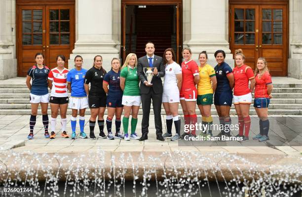 Dublin , Ireland - 6 August 2017; In attendance as an Taoiseach Leo Varadkar T.D. Meets the captains of each of the 12 competing teams in the Women's...