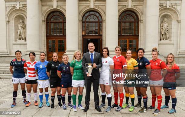 Dublin , Ireland - 6 August 2017; In attendance as an Taoiseach Leo Varadkar T.D. Meets the captains of each of the 12 competing teams in the Women's...