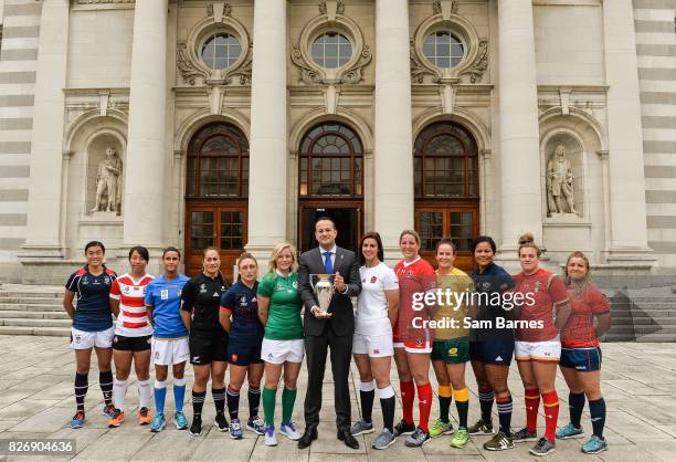 Dublin , Ireland - 6 August 2017; In attendance as an Taoiseach Leo Varadkar T.D. Meets the captains of each of the 12 competing teams in the Women's...