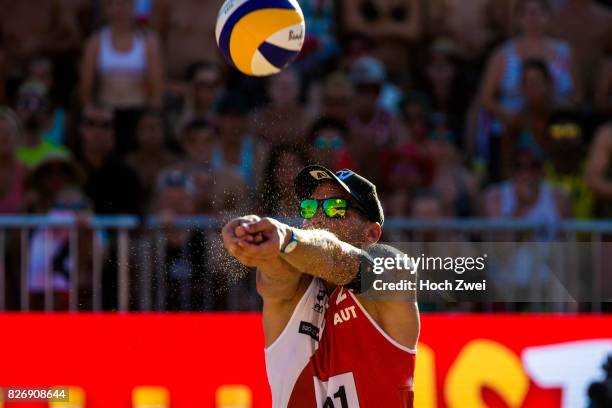 Clemens Doppler of Austria in action during Day 9 of the FIVB Beach Volleyball World Championships 2017 on August 5, 2017 in Vienna, Austria.