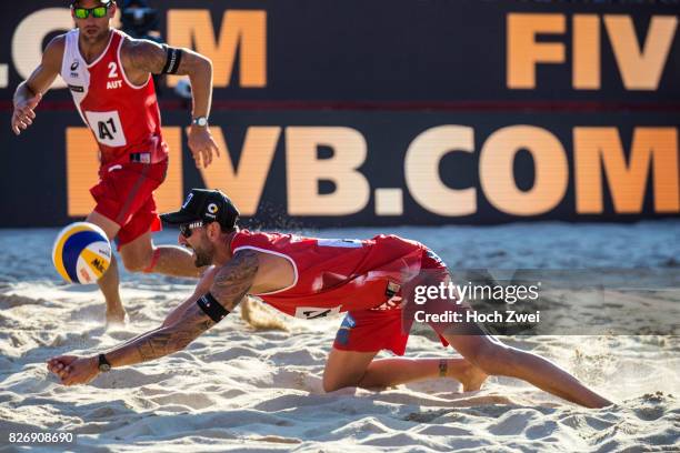 Clemens Doppler of Austria in action during Day 9 of the FIVB Beach Volleyball World Championships 2017 on August 5, 2017 in Vienna, Austria.
