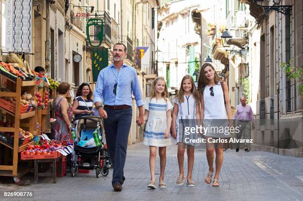 King Felipe VI of Spain, Queen Letizia of Spain and their daughters Princess Leonor and Princess Sofia visit the Can Prunera Museum on August 6, 2017...