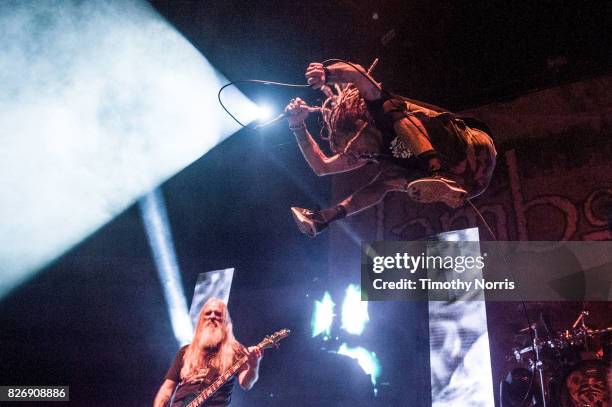 John Campbell and Randy Blythe of Lamb of God perform at The Forum on August 5, 2017 in Inglewood, California.