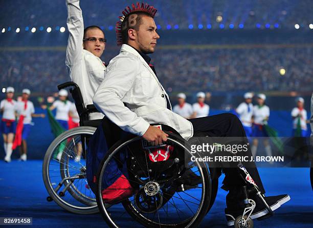 British athletes parade during the opening ceremony of 2008 Paralympic Games in Beijing on September 6, 2008 at the National Stadium, also known as...