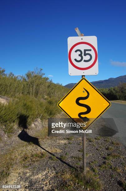 road signs in tidbinbilla nature reserve, australian capital territory, australia. - tidbinbilla nature reserve stock pictures, royalty-free photos & images