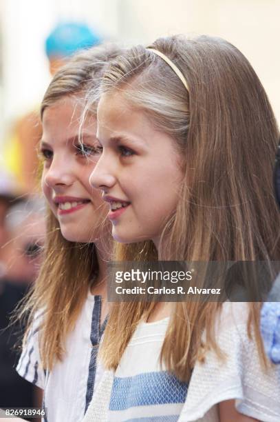 Princess Leonor of Spain and sister Princess Sofia of Spain visit the Can Prunera Museum on August 6, 2017 in Palma de Mallorca, Spain.