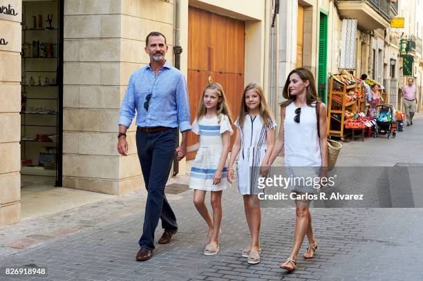 King Felipe VI of Spain, Queen Letizia of Spain and their daughters Princess Leonor of Spain and Princess Sofia of Spain visit the Can Prunera Museum...