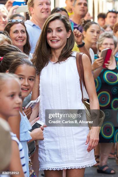 Queen Letizia of Spain visits the Can Prunera Museum on August 6, 2017 in Palma de Mallorca, Spain.