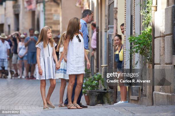 King Felipe VI of Spain, Queen Letizia of Spain and their daughters Princess Leonor of Spain and Princess Sofia of Spain visit the Can Prunera Museum...