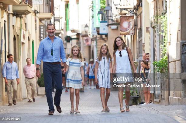 King Felipe VI of Spain, Queen Letizia of Spain and their daughters Princess Leonor of Spain and Princess Sofia of Spain visit the Can Prunera Museum...