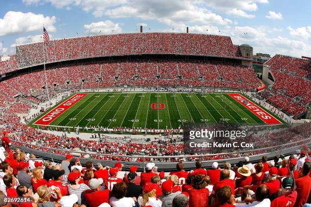 General view of Ohio Stadium during the game between the Ohio State Buckeyes and the Ohio Bobcats on September 6, 2008 in Columbus, Ohio.